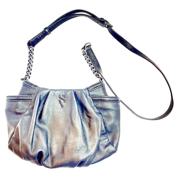 Simply Vera Wang Black Leather Shoulder Bag With Chain Detail Strap & Zip Closur - Picture 1 of 11
